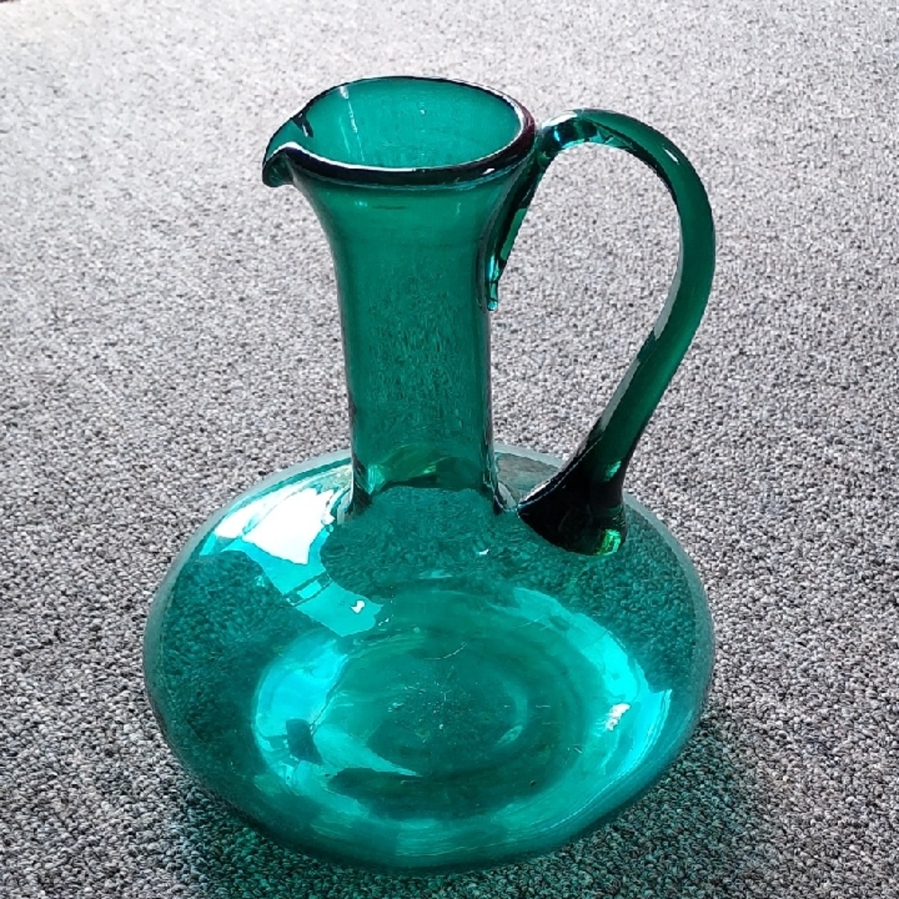 Vintage, Handblown, Artisan Teal Glass Carafe